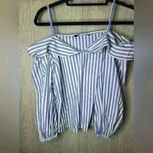 Zara blue and white striped off the shoulder blouse. Size Small. Cotton.